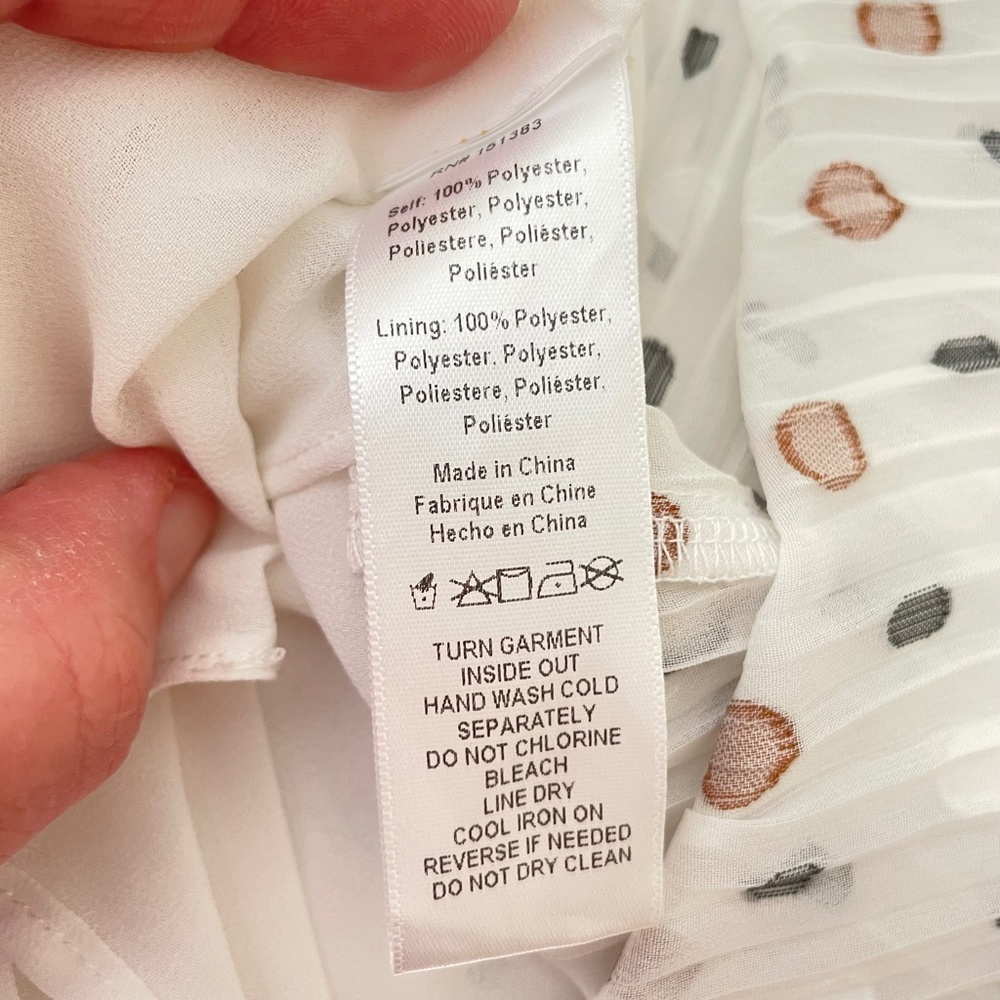 Anthro Current Air Pleated Women Medium Dress Smoked Waist Cottage Clip Dot - Picture 11 of 14